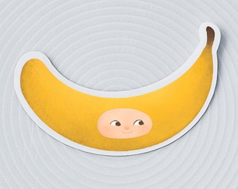 Adesivo con faccina carina a forma di banana / piccola impresa, negozio piccolo, impermeabile, vinile, esterno, adesivo per laptop, bottiglia d'acqua