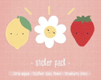 Pacchetto di adesivi: cedro mignon. Margherita Patafleur. Fragola carina / set di adesivi carini.