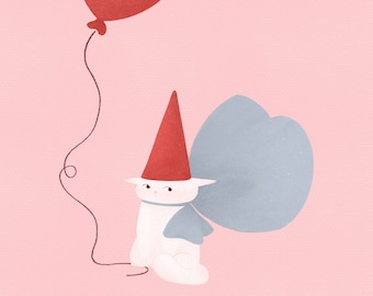 Happy birthday weirdo / cat with a ribbon and a balloon illustrated Greeting card