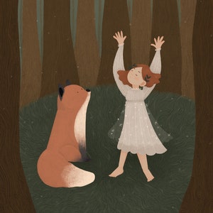Viering / vos en fee in het bos geïllustreerde A6-wenskaart - gezellige illustratie