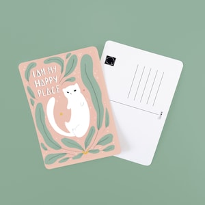 I am my happy place / selflove Katzen Postkarte - A6 print - kawaii Spruch