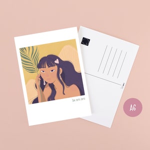 Carte postale Que sera sera / Impression femme tropicale colorée