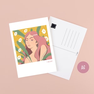 Carte postale Je suis fier / impression femme fleurie tropicale colorée