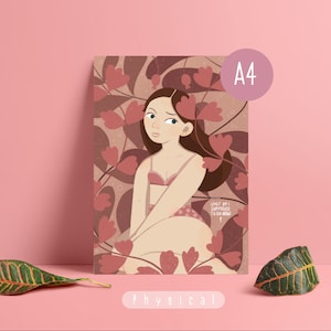 Poster "Cosa dovrei fare adesso?" / Stampa artistica da parete con illustrazione bordeaux in formato A4