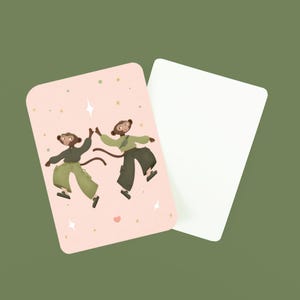 Ilustración de monos divertidos / monos bailando divirtiéndose, tarjeta A6 - impresión acogedora