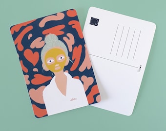 Cartolina Amore / Ispirazione Cura di sé positiva - Stampa A6 - Illustrazione della maschera