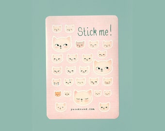 Stickervel kat / stickers schattige kat, gelaatsuitdrukkingen en kusjes