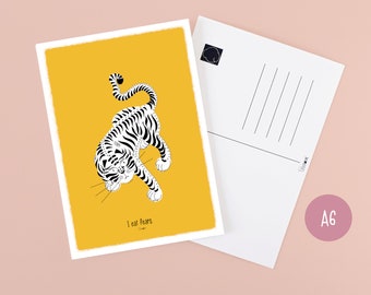I eat fears / Inspirational positive self care tiger illustration postcard - A6 print