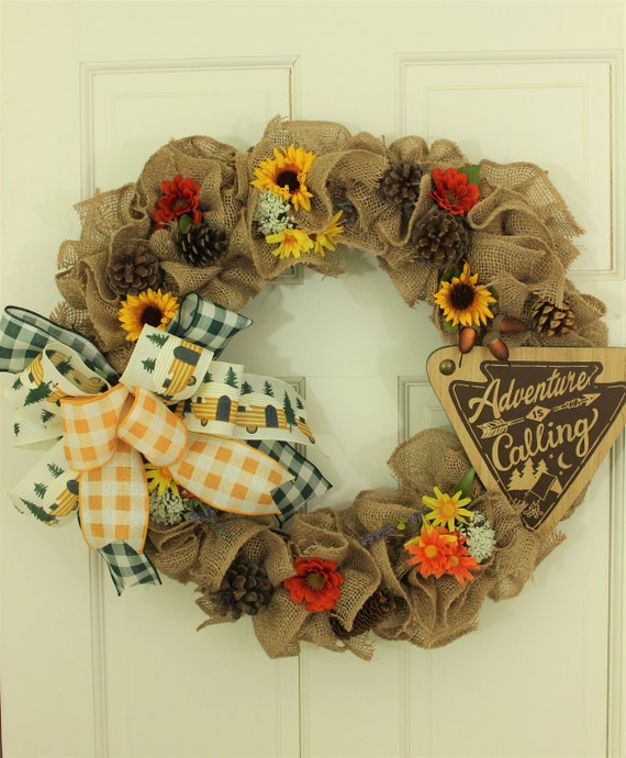 Burlap Grapevine Lake Cabin Summer Pine Cone Wreath Durable Etsy
