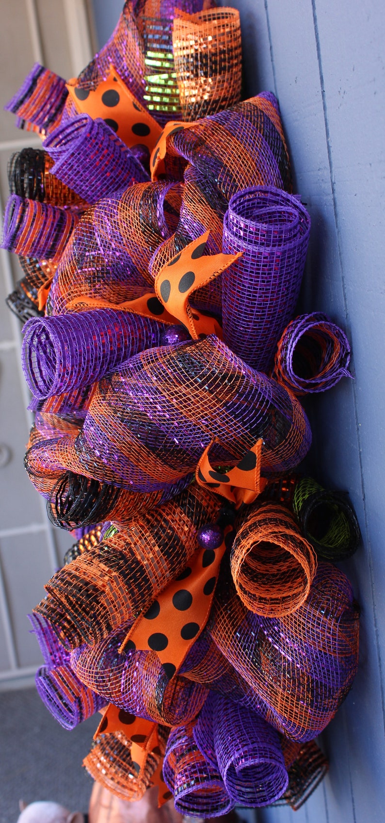 Halloween door decor fall decorative wreath Spider web purple and orange decoration from It Starts on the Porch