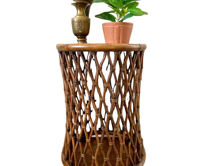 Vintage Rattan Plant Stand Brown Rattan Plant Stand Table Mid Century