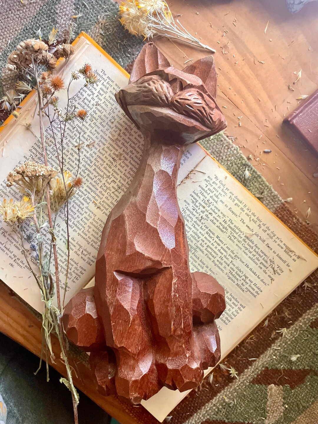 Vintage Carved Wood Cat Figurine by J Pinal Mid Century Cat Etsy