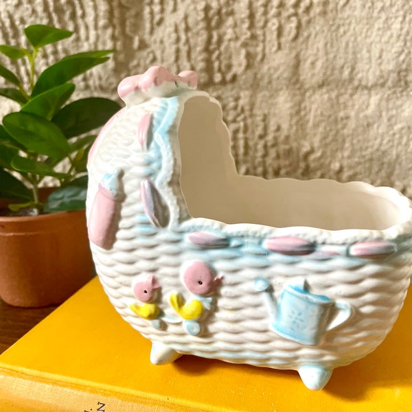 Vintage crib baby planter pot by Napco Japan planter pot nursery decor ceramic kitsch baby planter pot