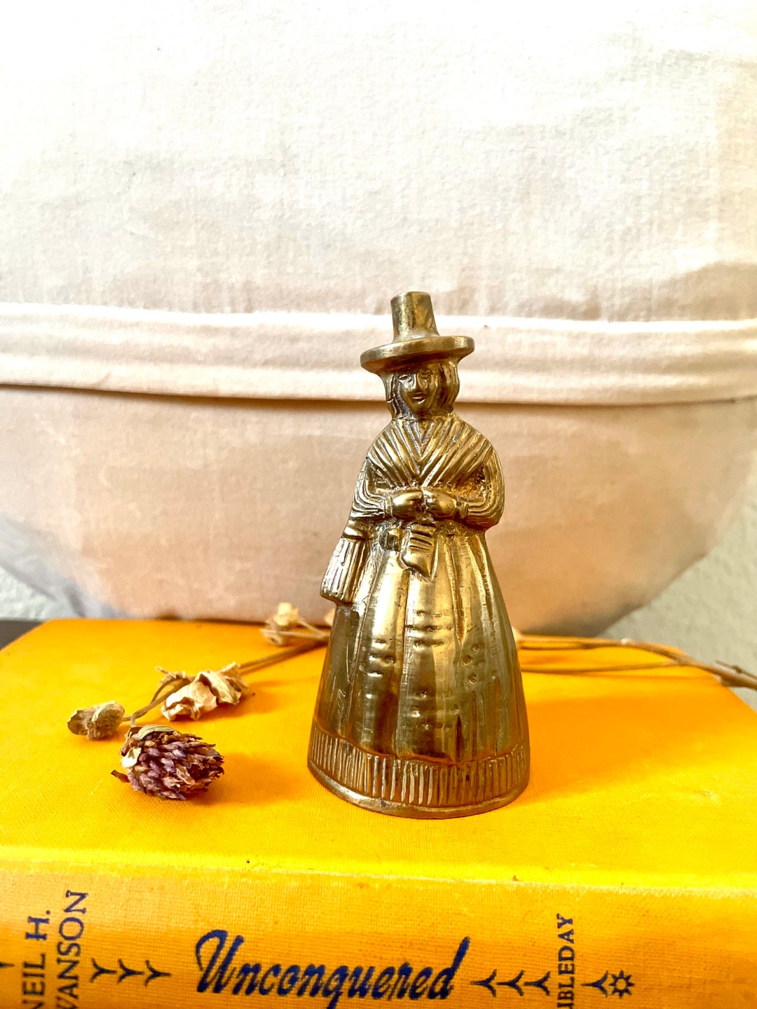 Vintage Brass Bell Woman Figurine Bell Antique Brass Bell Lady Etsy