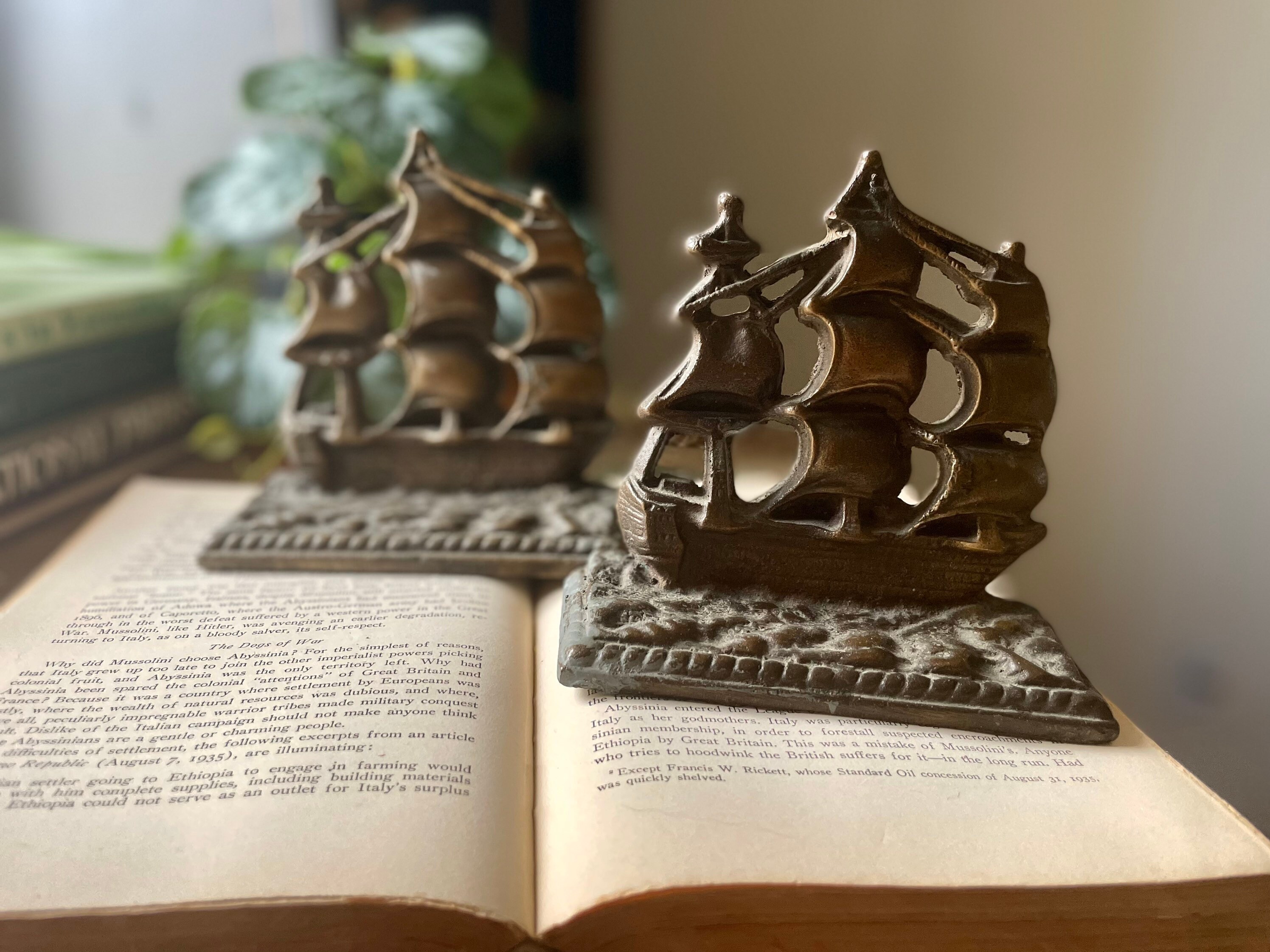 Vintage Pirate Ship Bookends Cast Bronze Sail Ship Heavy Ocean Sea