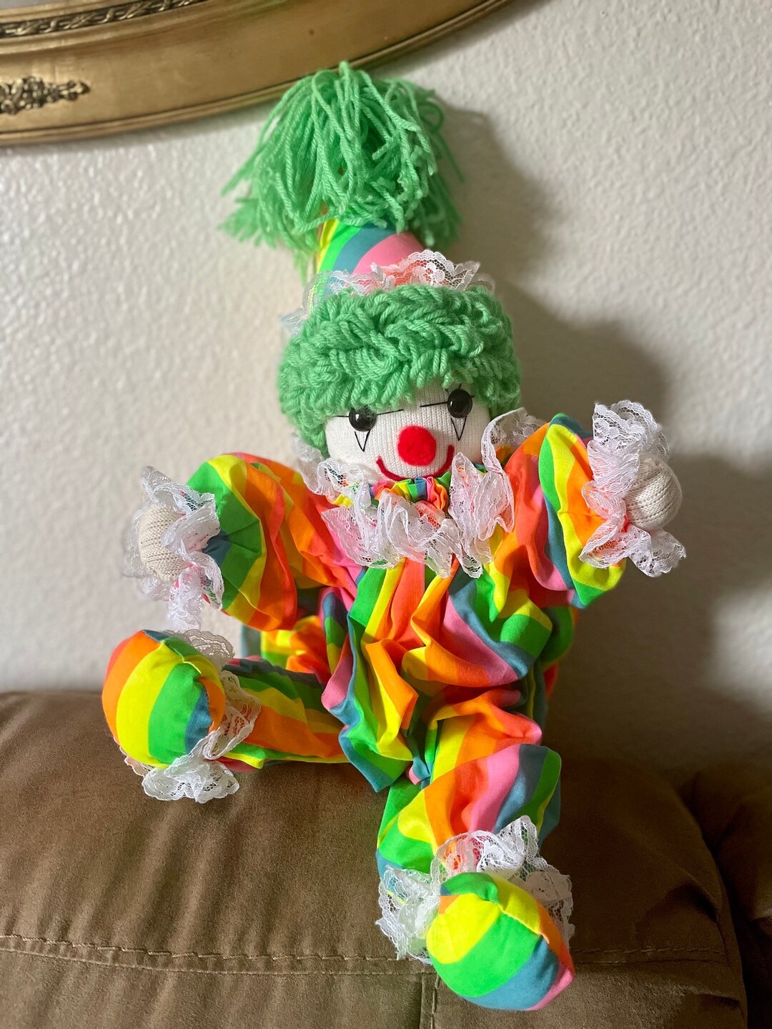 Vintage Rainbow Clown Doll Handmade Cotton Sock CLOWN Yarn Etsy
