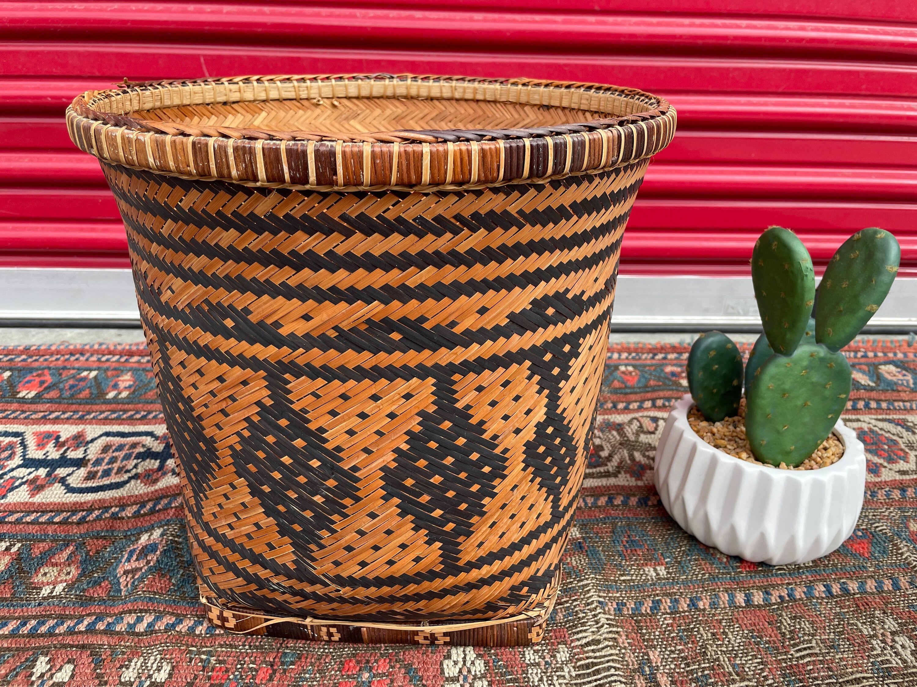 Tribal Lines Dusty Rose Pink Wool Gourd Basket