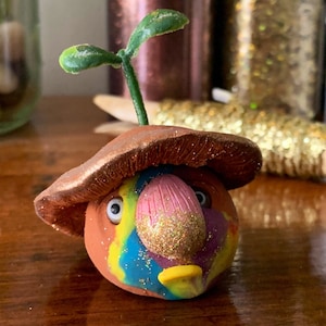 Winston the Forest Fungi Creature, Magical Miniature Clay Mushroom Figurine, Whimsical Fairy Garden Decor
