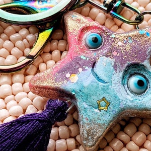 CUSTOM Star Keychain, Personalized Colorful Cute Clay Charm, Kawaii Keychain, Whimsical and Witchy Gifts