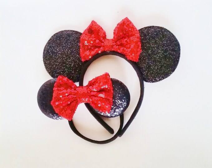 Baby Toddler Kid Child Infant Minnie Mouse Ears With Rust Red Bow