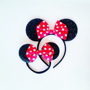 Mommy and Baby Minnie Mouse Ears with Red and White Polka Dots  Bow / Mommy and Me / Classic Ears / Mommy and Toddler Sister and Baby