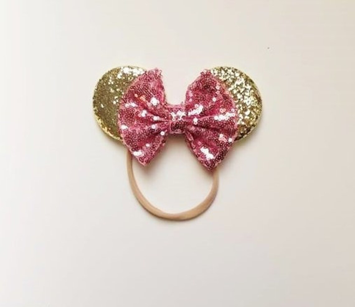 Baby Minnie Mouse Ears in Gold and Pink / Vintage Style / Etsy