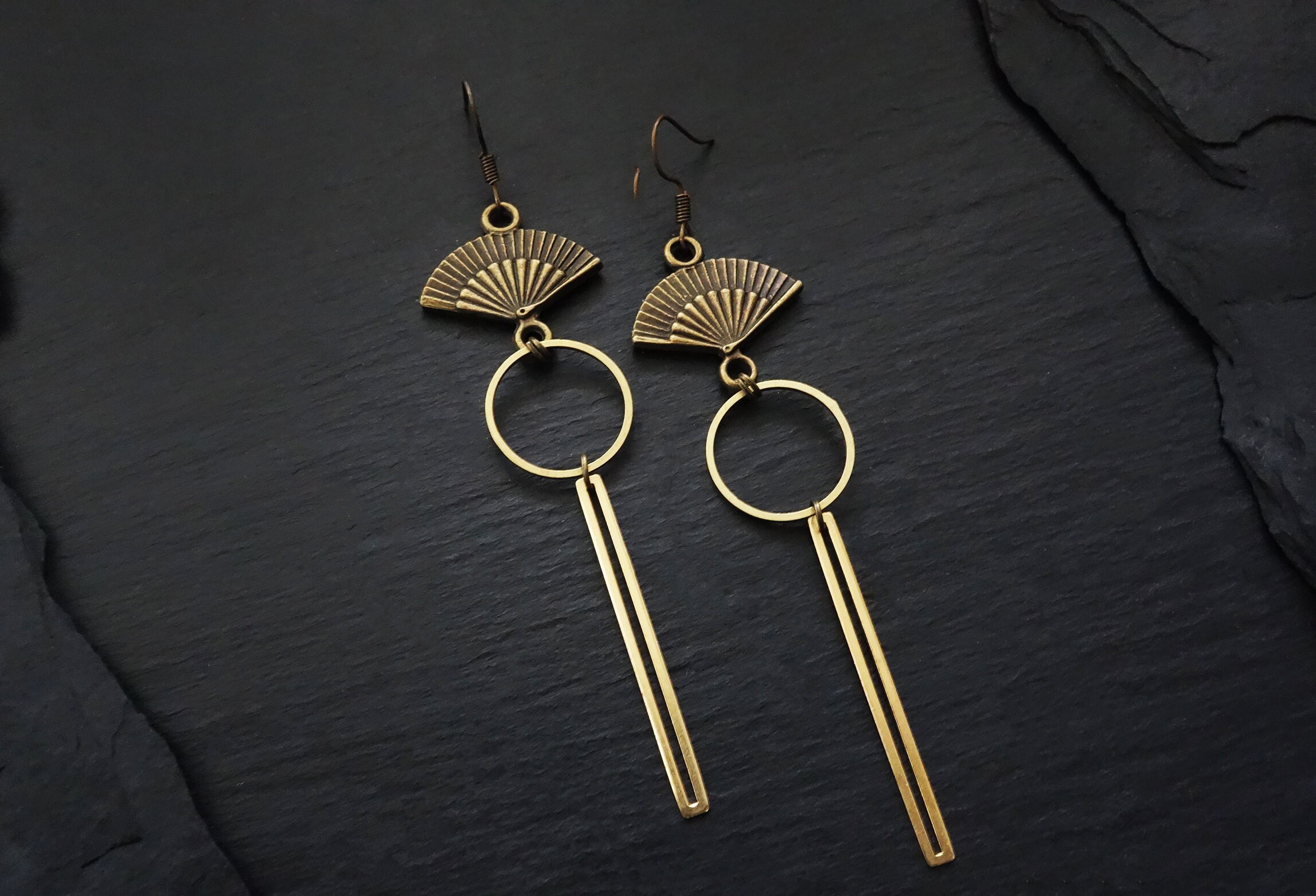 Asian style minimalist bronze earrings Wedding jewelry Etsy