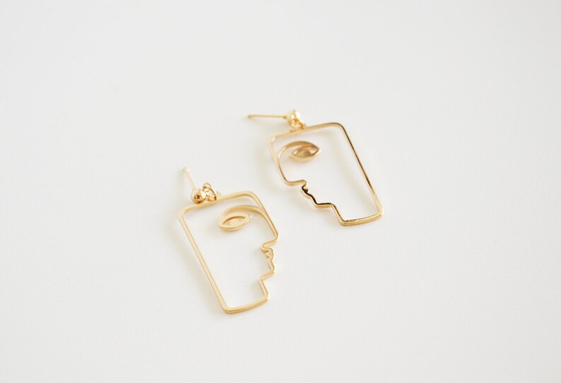 Minimalist gold color jewelry Minimalist cubist sculpture earrings