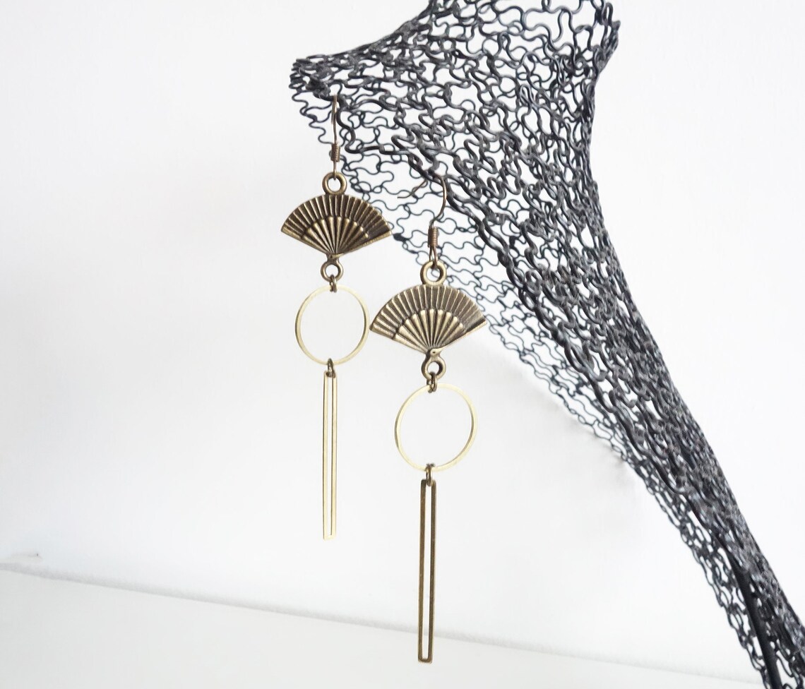 Asian style minimalist bronze earrings Wedding jewelry Etsy