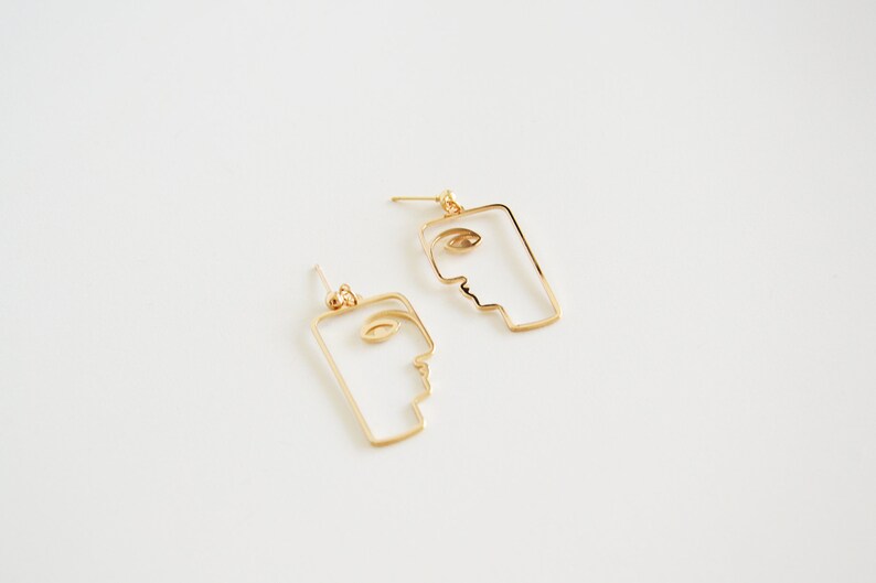 Minimalist gold color jewelry Minimalist cubist sculpture earrings