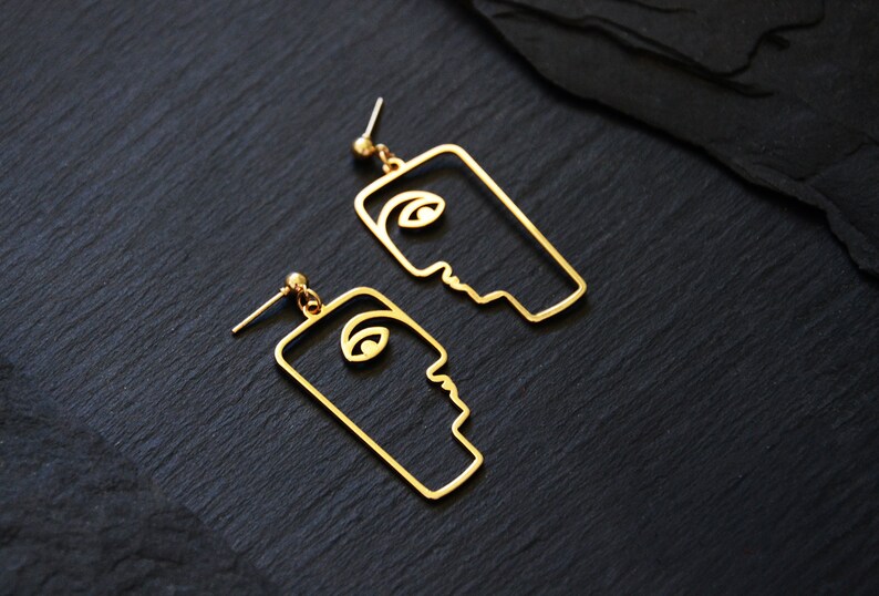 Minimalist gold color jewelry Minimalist cubist sculpture earrings