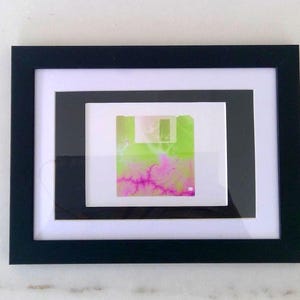 Floppy Disk art. An abstract print of a floppy disk mounted and framed.
