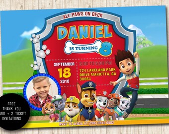 Paw Patrol Birthday Invitation, Paw Patrol Party Invitation, Paw Patrol Invitation, FREE thank you Card, ticket Invitations, Printables