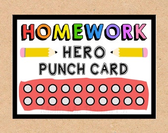Homework Hero punch card for kids