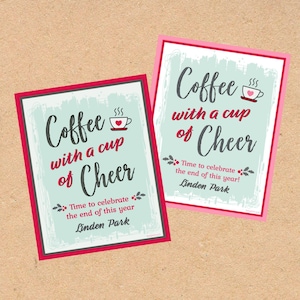 Étiquette cadeau pour les vacances de Noël Cup of Cheer (café cacao, téléchargement numérique instantané) enseignant voisin ami école thé personnaliser père Noël joyeux