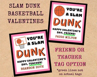 Basketball Valentine Tag (Slam Dunk/Dunkin Donuts)