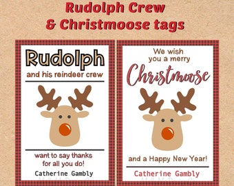 Rudolph & Christmoose Gift Tags: Printable Christmas Thank You (Digital Download)
