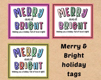 Merry and Bright Holiday Gift Tags, Printable (Digital Download)