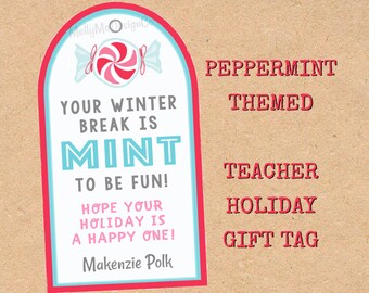 Peppermint Holiday Gift Tag, Printable Teacher Gift (Digital Download)