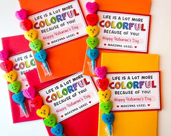 Valentines rainbow heart color tags