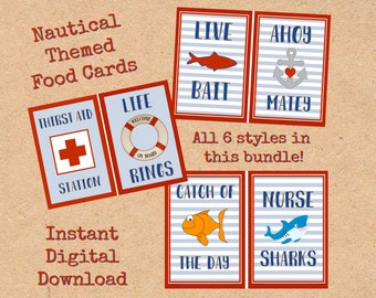 Nautical Food Card/Tents (Baby Shower, Birthday, Kids Event)