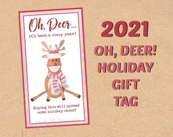 COVID Christmas Reindeer Face Mask Gift Tag (Holiday)