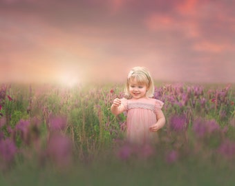 Digital Background, Magical Digital Backdrop, Dreamy Background, Photography, Fantasy, Flower Field, Sunset, Photoshop, Instant Download