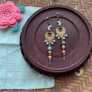Rustic Cottagecore Leaf Earrings – Bronze & Earthy Beads - Nature Inspired Jewelry - Floral Earrings - Earth Toned Jewelry - Charm Earrings