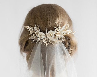 Floral Bridal Hair Comb with Pearl Earring Set, Pearl Bridal Hair Comb, Wedding Hair Accessory,Rhinestone Hair Comb,Headpiece,Bridal Jewelry