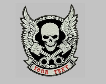 PISTON SKULL WINGS EMBROIDERED PATCH P563 iron on sew biker JACKET patches NEW 