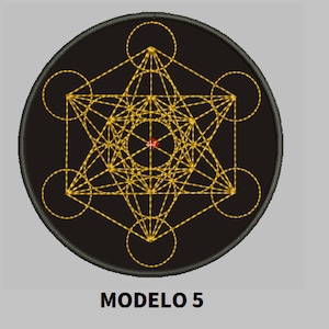 May include: A black and gold embroidered patch with a geometric design, featuring a star within a circle, and the text "MODELO 5".