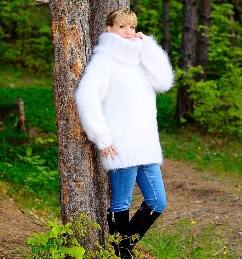 MOHAIR ANGORA main tricot pull pull pull moelleux blanc | Etsy