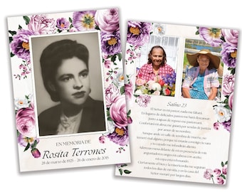 Spanish Purple Bloom Funeral Memorial Card (Digital File)