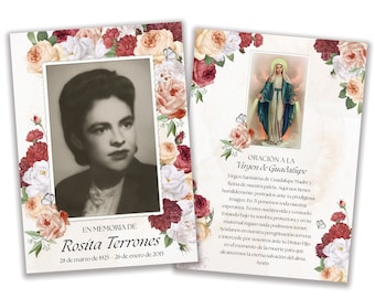 Burgundy Peach Rose Funeral Card | Memorial Prayer Card (Digital File)